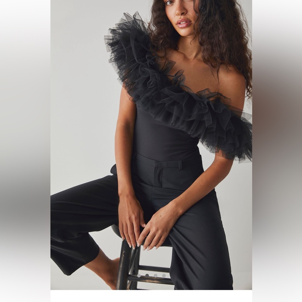 Free People Black Ruffled Bodysuit